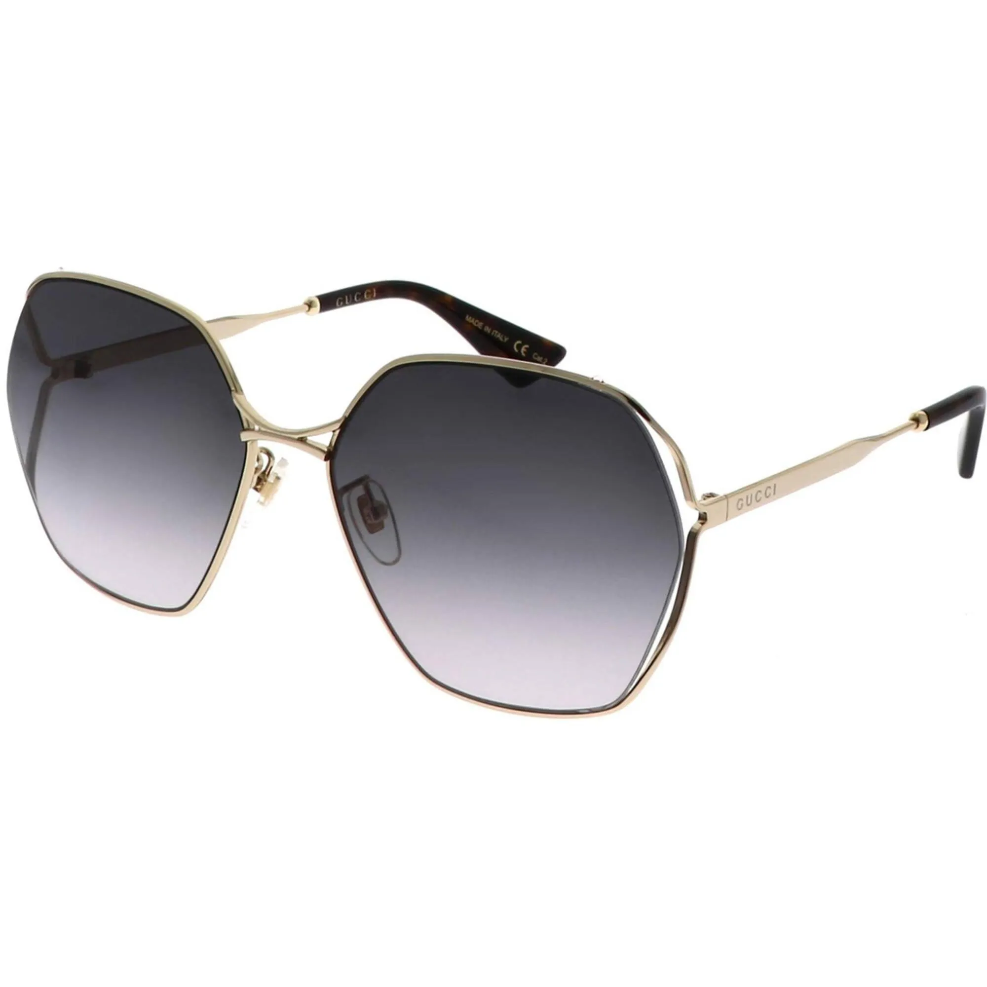 Gucci Women's Sunglasses - Gold Metal Geometric Shape Frame Grey Lens | GG0818SA 001