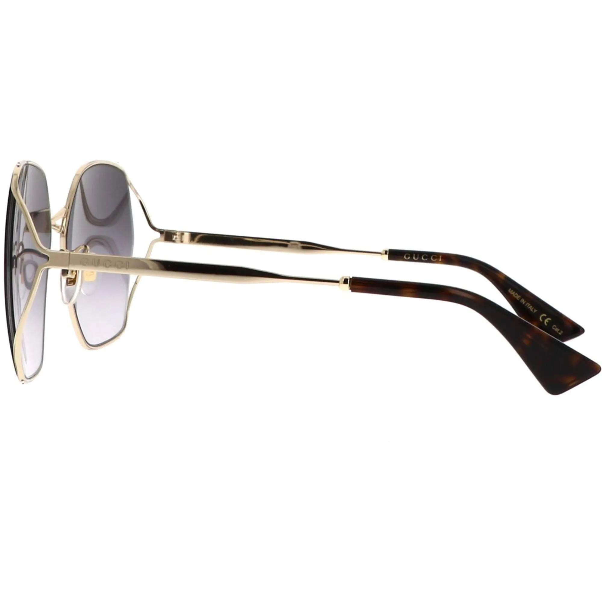 Gucci Women's Sunglasses - Gold Metal Geometric Shape Frame Grey Lens | GG0818SA 001