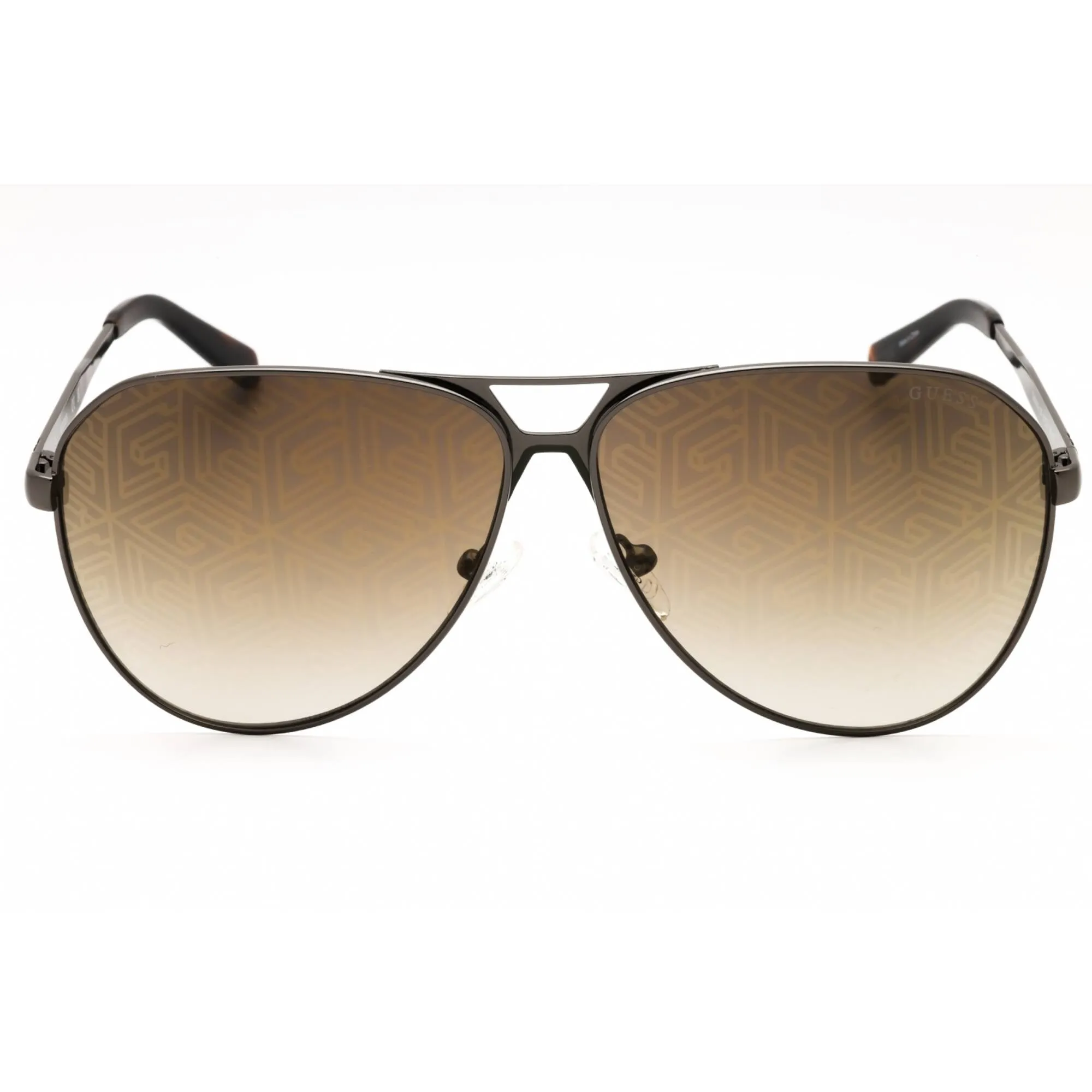 Guess Men's Sunglasses - Shiny Gunmetal Metal Aviator Frame Brown Lens | GU00069 08F