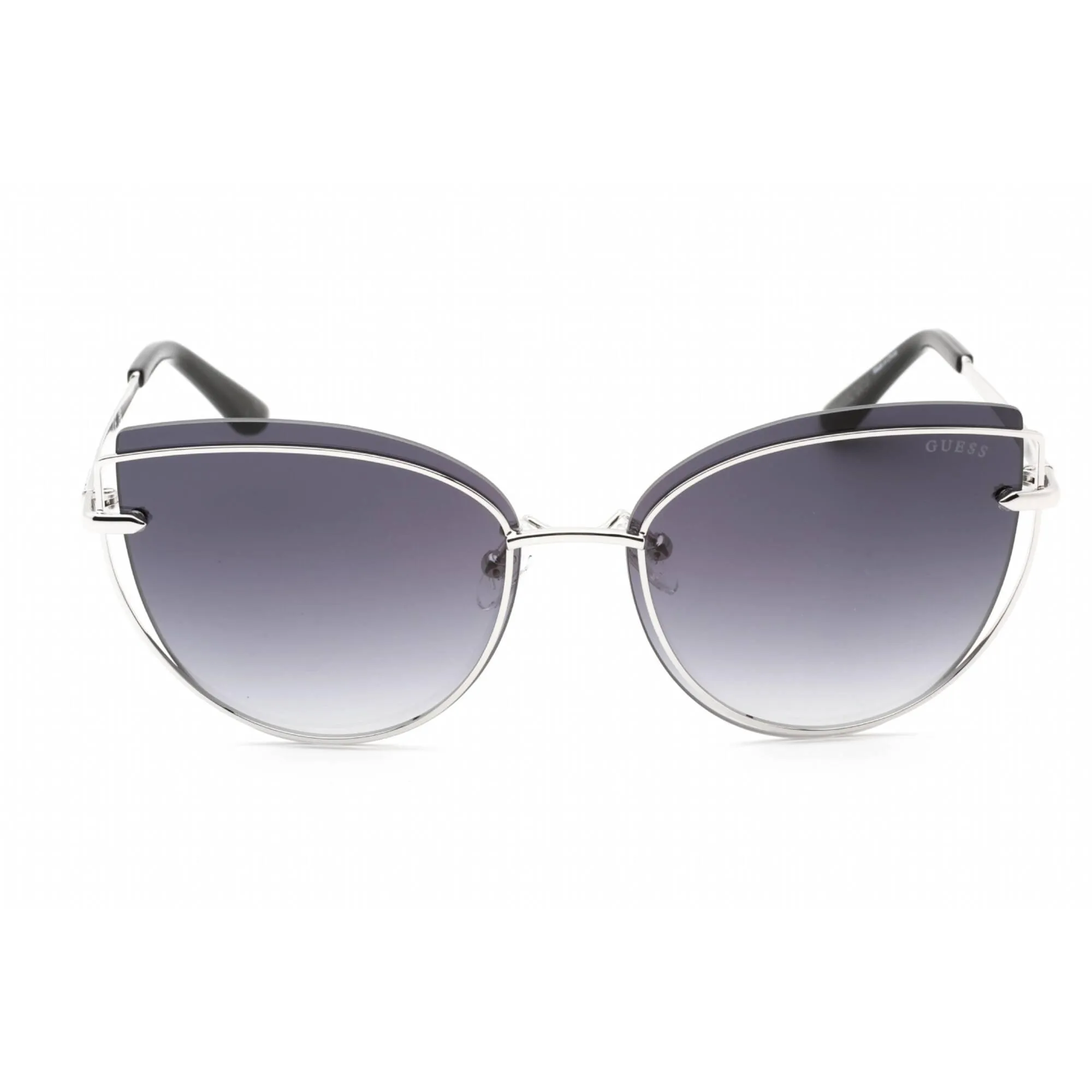 Guess Women's Sunglasses - Full Rim Shiny Light Nickeltin Metal Cat Eye | GU7617 10B