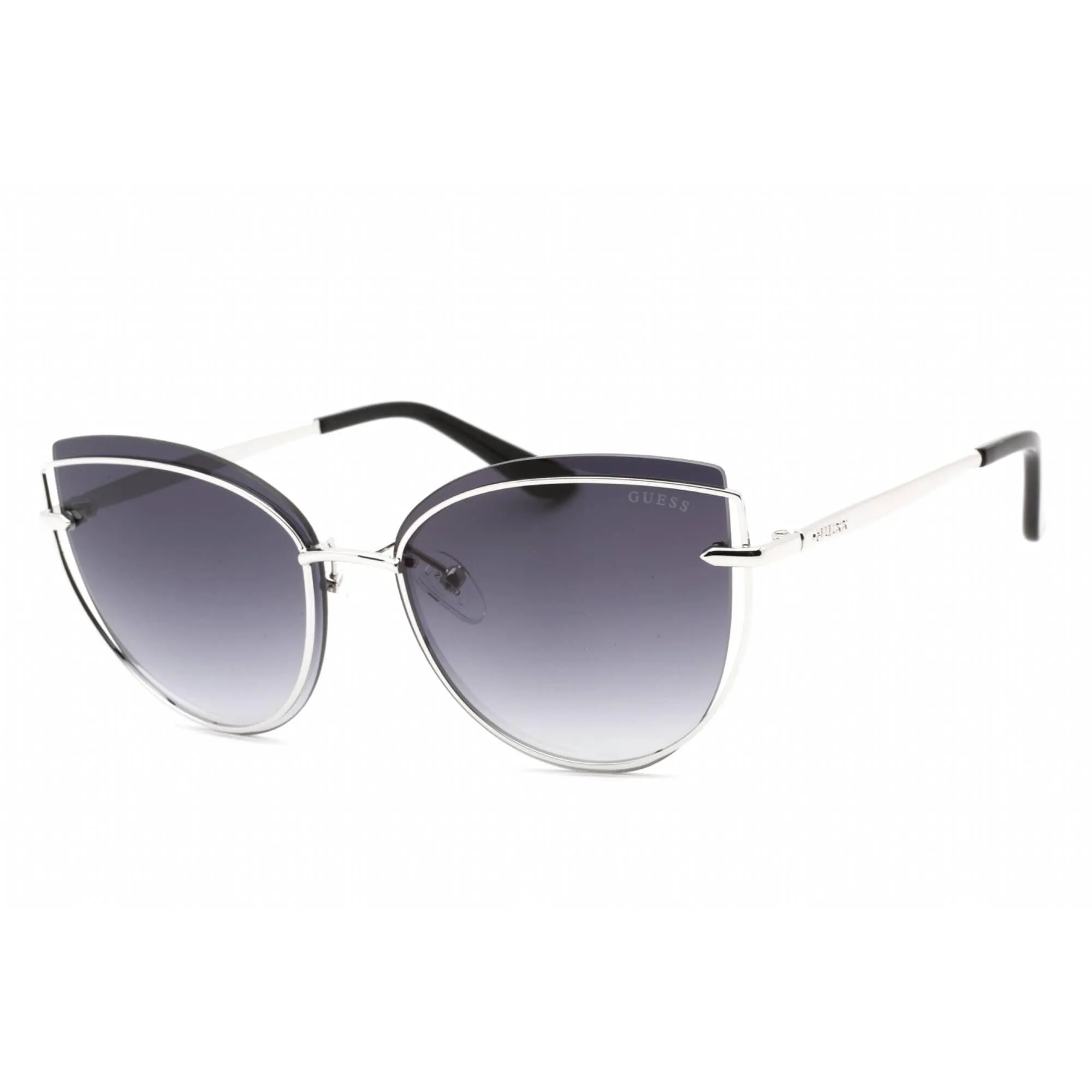 Guess Women's Sunglasses - Full Rim Shiny Light Nickeltin Metal Cat Eye | GU7617 10B