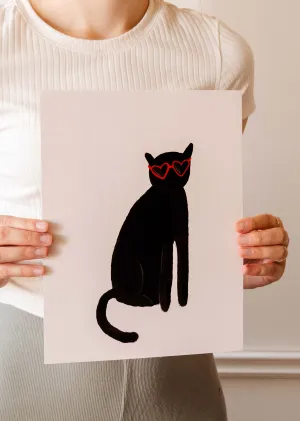 Heart Black Cat Art Print
