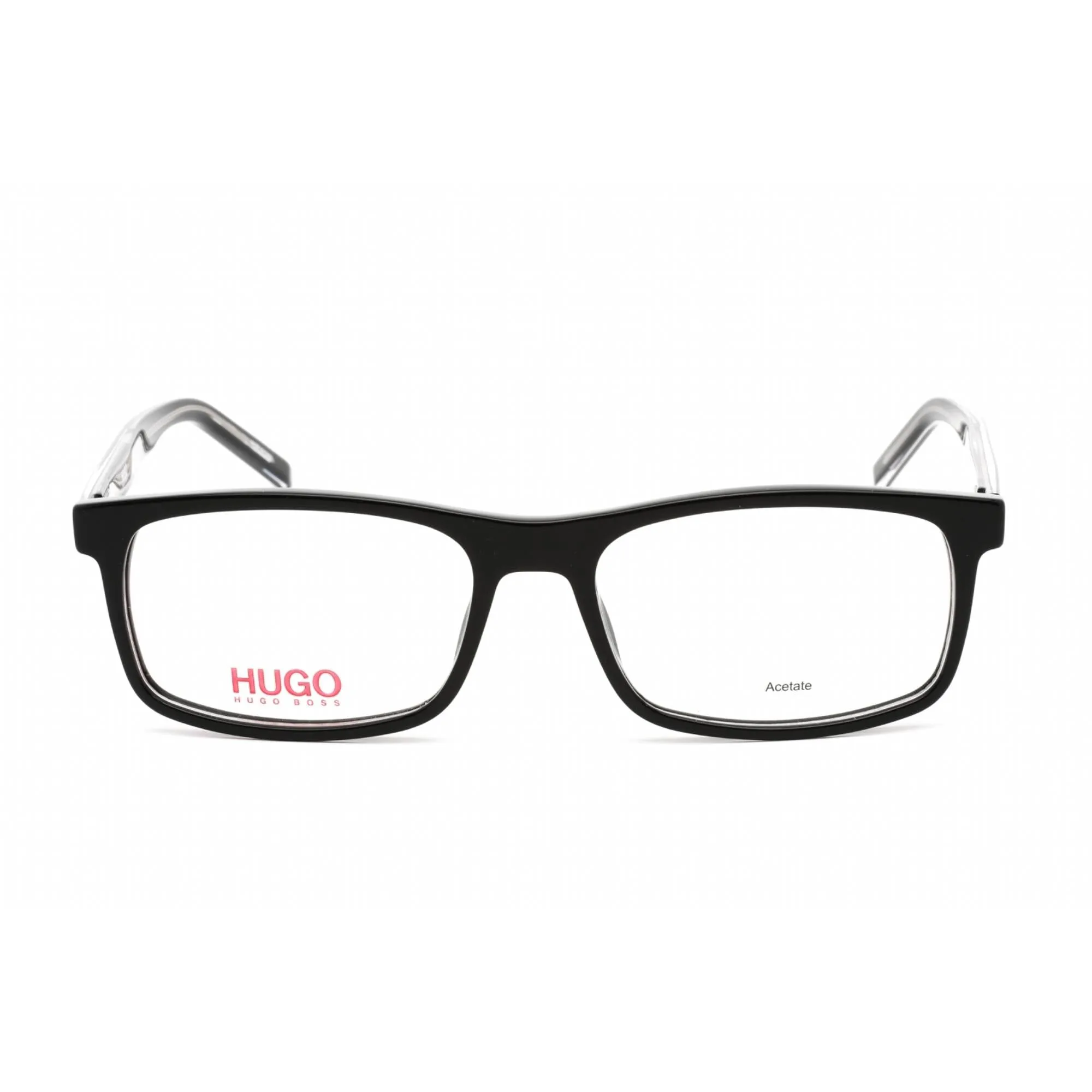 Hugo Men's Eyeglasses - Black Crystal Plastic Rectangular Frame | HG 1004 07C5 00