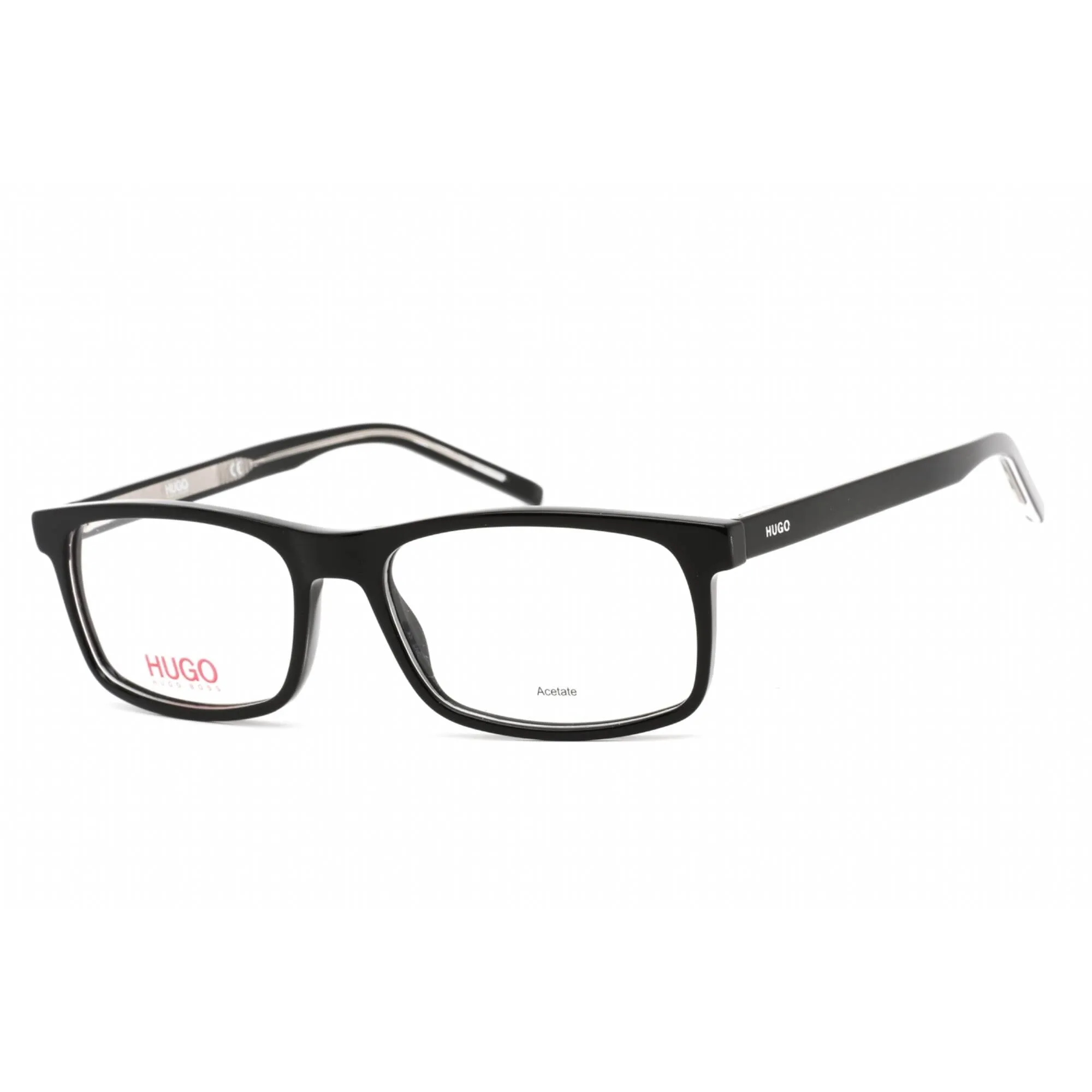Hugo Men's Eyeglasses - Black Crystal Plastic Rectangular Frame | HG 1004 07C5 00