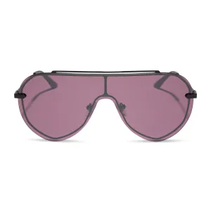IMANI - BLACK   AUBERGINE W SILVER FLASH SUNGLASSES