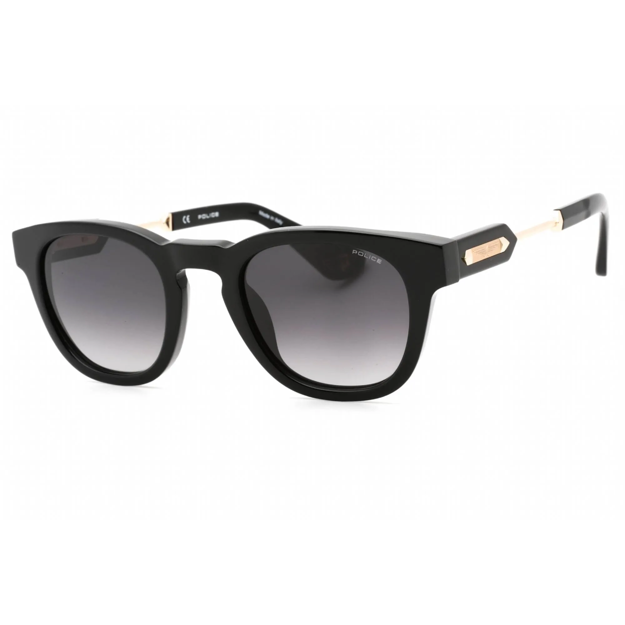 Police Men's Sunglasses - Shiny Black Acetate Round Full Rim Frame | SPLF70M 0700