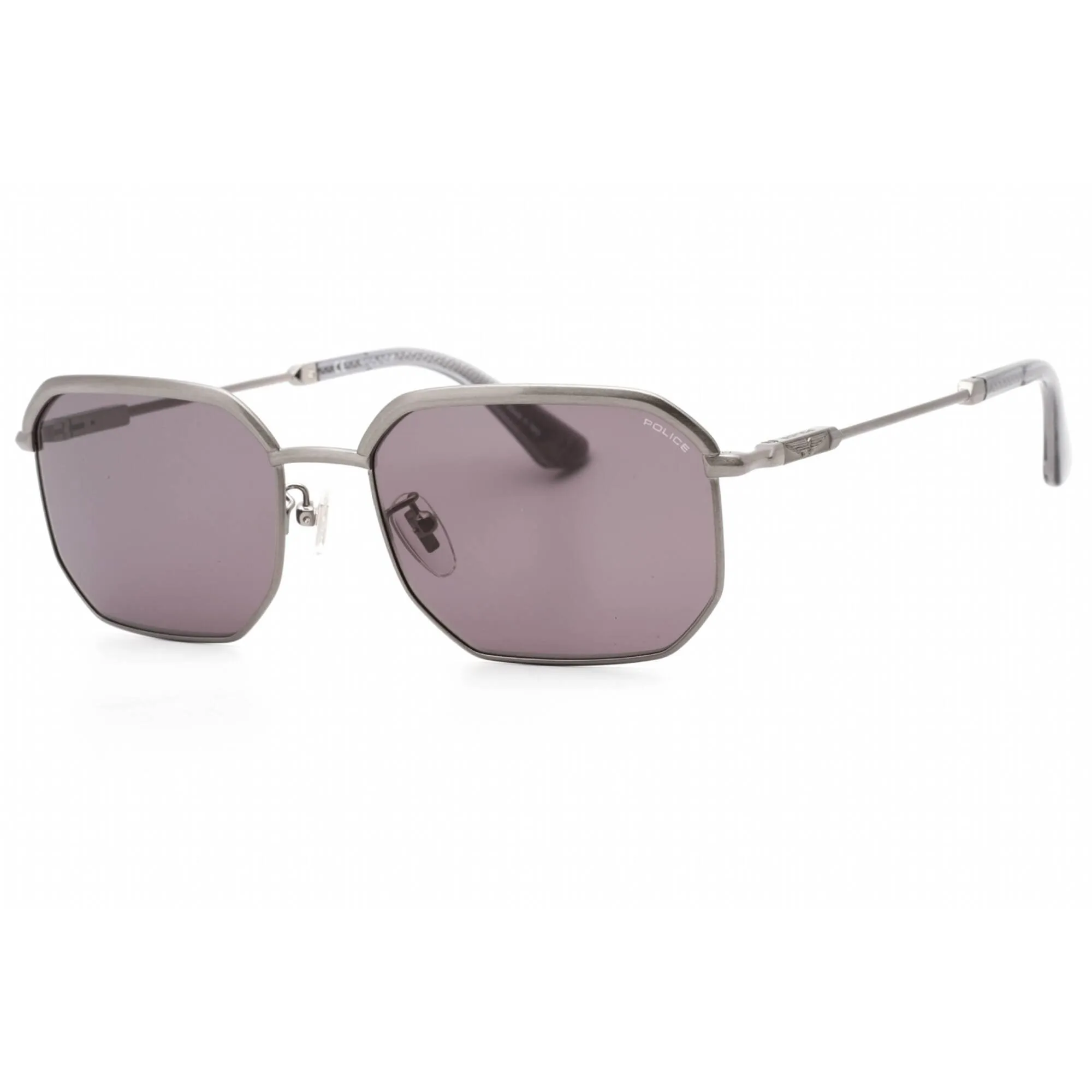 Police Men's Sunglasses - Total Shiny Satin Ruthenium Geometric Frame | SPLF73M 0A21