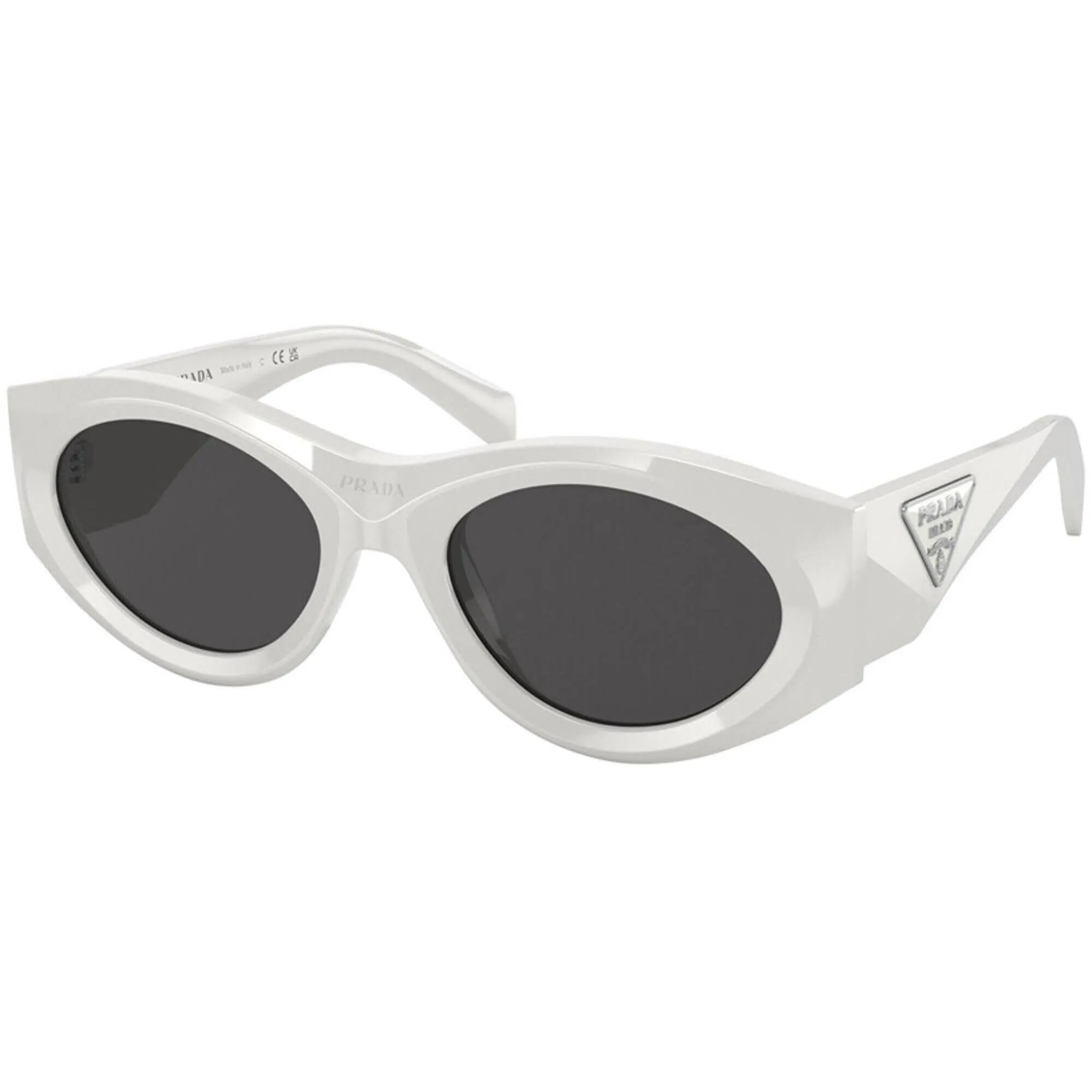 Prada Women's Sunglasses - Talc Plastic Oval Frame Dark Grey Lens | 20ZS 1425S0